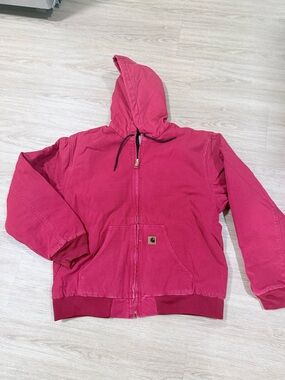Carhartt Red Hooded Zip Jacket with Black Lining